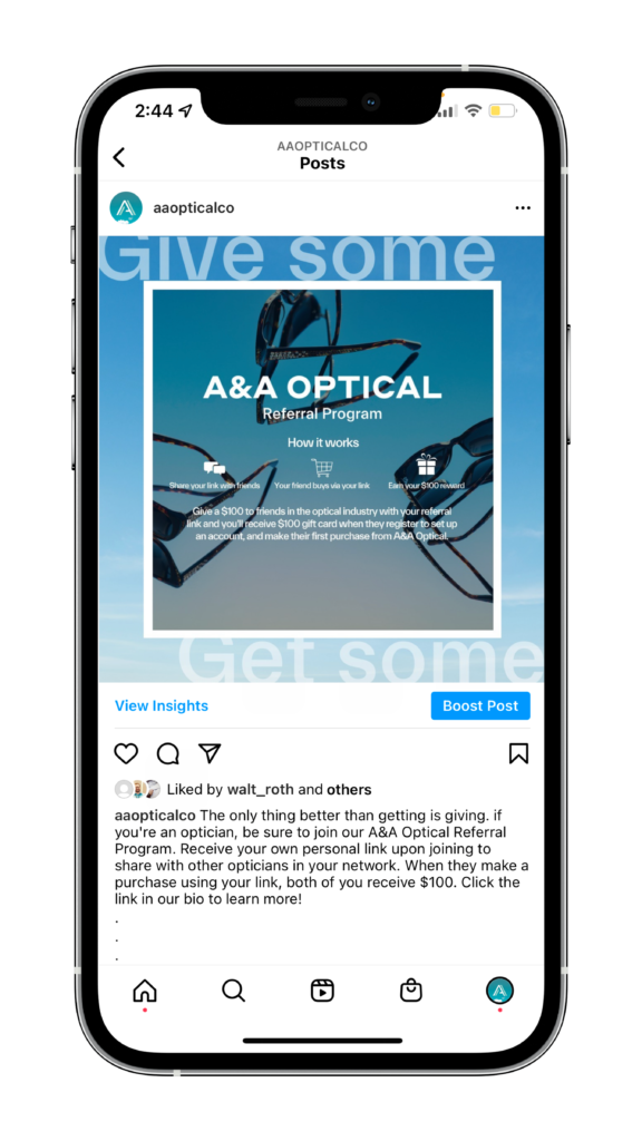 A&A Optical social media post